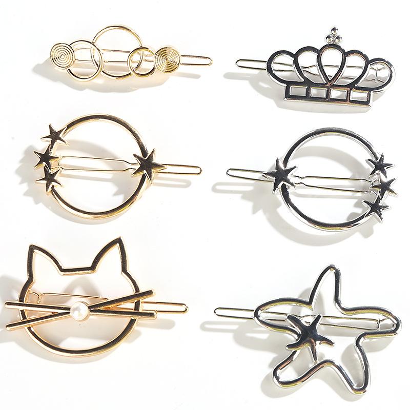 Simple Creative Metal Hair Clip Women Fashion Elegant Geometric Hairpins Round Star Hairgrip Barrette Headwear Hair Accessories