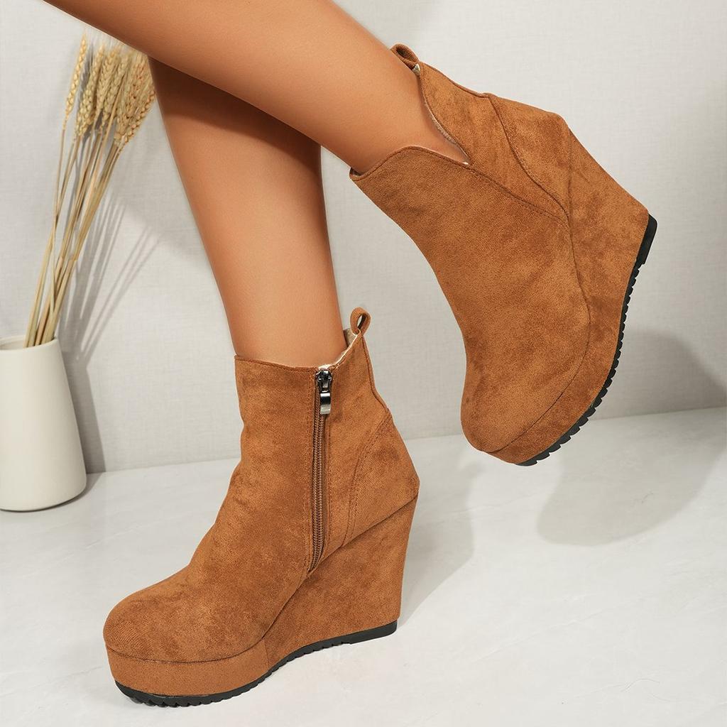 Осенне-зимняя женская обувь, женские сноубутсы на танкетке, модные однотонные ботинки