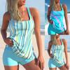 Новый летний женский комплект из двух предметов: майка, квадратные брюки, купальник с двухцветным принтом, сексуальный пляжный комплект S-6XL