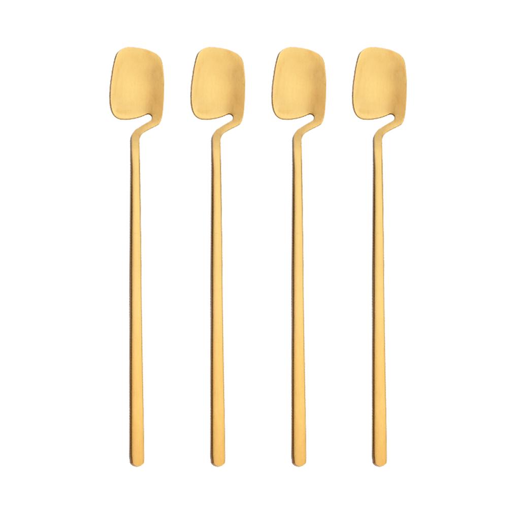4 шт. Золотая ложка для перемешивания кофе, чая, длинной ручкой, десертная ложка для мороженого, экологически чистая посуда из нержавеющей стали 304, кухонная посуда