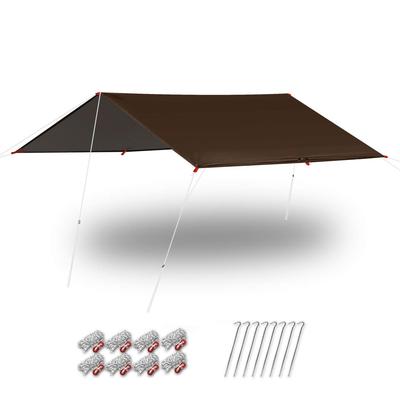 FIELDOOR Прямоугольный тент, 435 x 500 см (Темно коричневый), Включает сумку для переноски, веревку, колышки и алюминиевую фурнитуру, для 4-6 человек, защита от УФ-лучей, серебряное покрытие