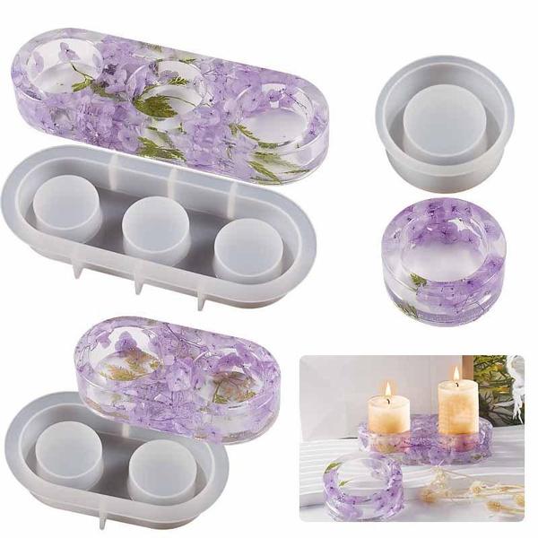 Round Candle Holder Silicone Mold Cement Candlestick Mould DIY Plaster Epoxy Resin Handicraft Molds Home Dinner Decor