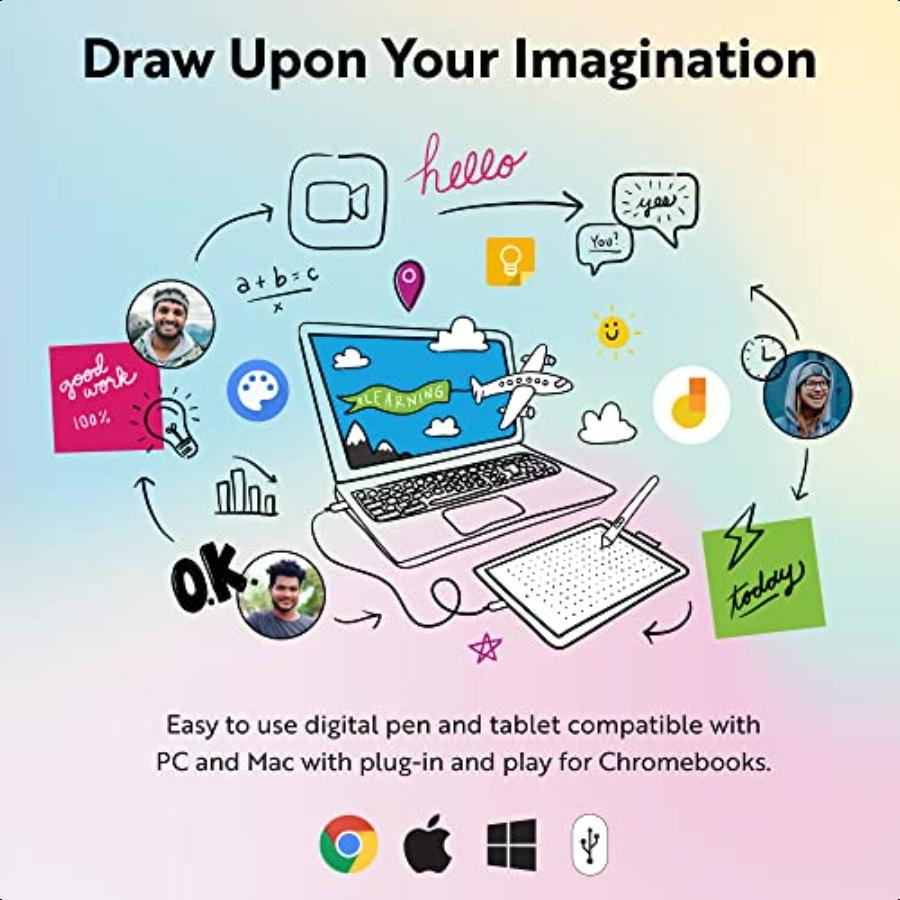 Графический планшет для рисования One by Wacom Small 8,3 x 5,7 дюйма Портативный Универсальный для студентов и создателей Эргономичный 2048 Prure S