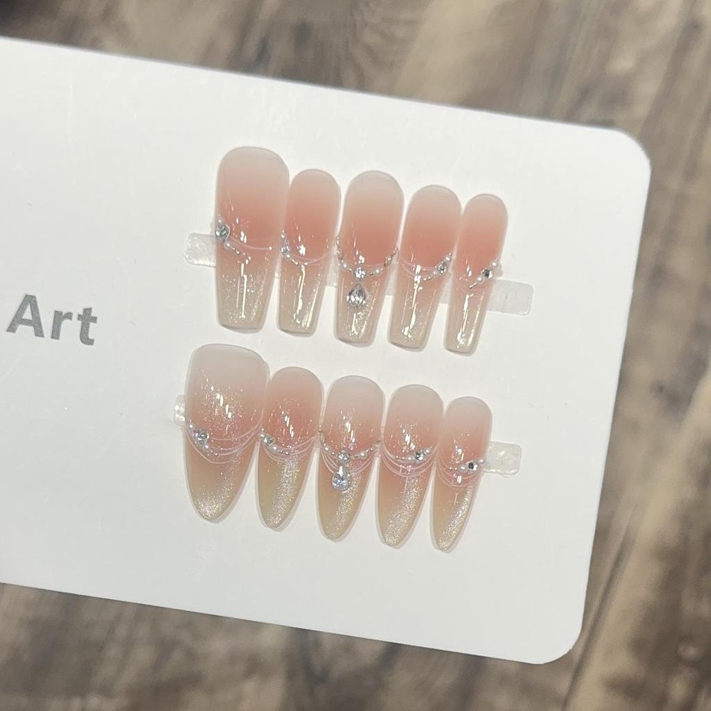 Dorisun 'Moonlight' Ручная работа, носимый нюдовый румянец, дизайн ногтей «кошачий глаз» с акцентами из циркониевых бриллиантов в виде капель воды