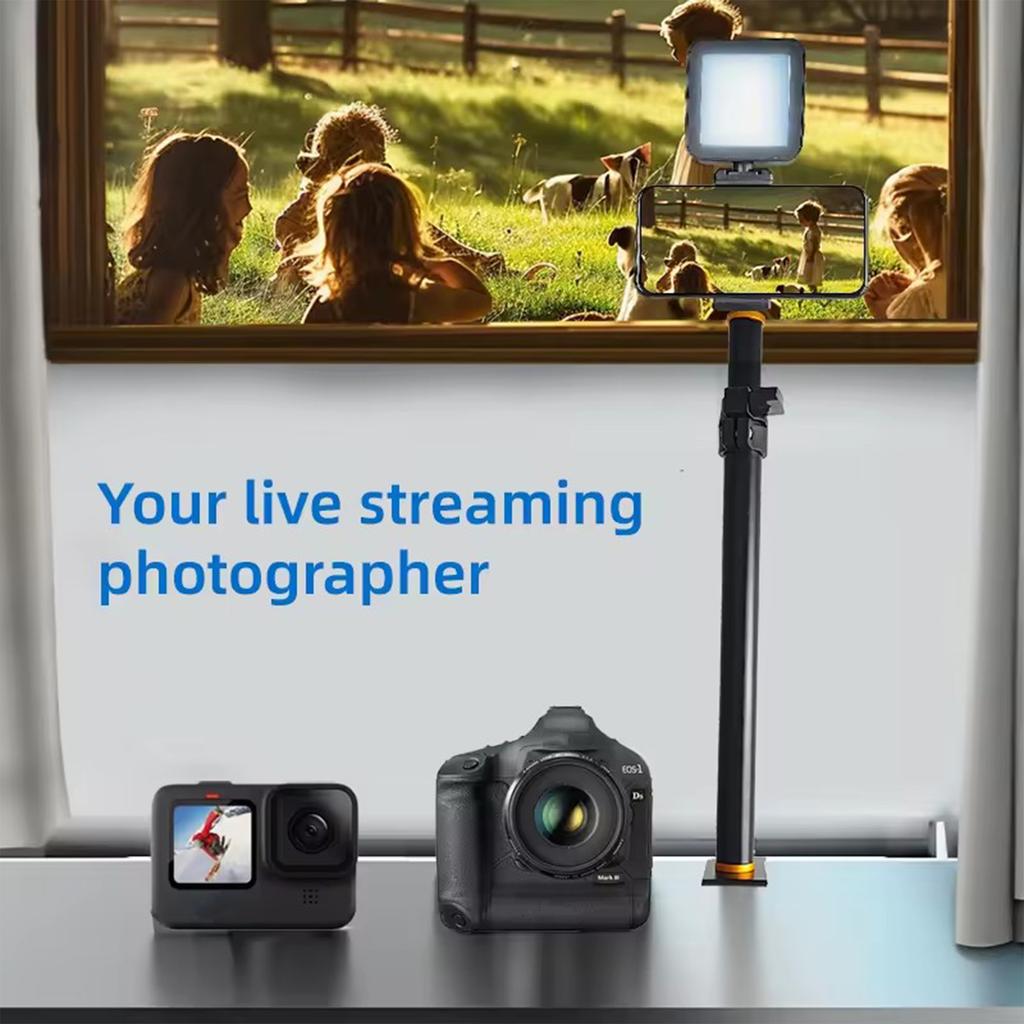 B040 Metal Tabletop Clip-On Camera Phone Live Streaming Stand Retractable Rod with 1/4 Screw Interface