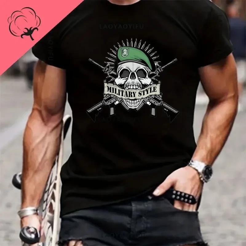 Til Valhalla 100% Хлопок Футболки с коротким рукавом и круглым вырезом Футболка American Beard Warrior Tactical Skull Унисекс Повседневная мужская футболка