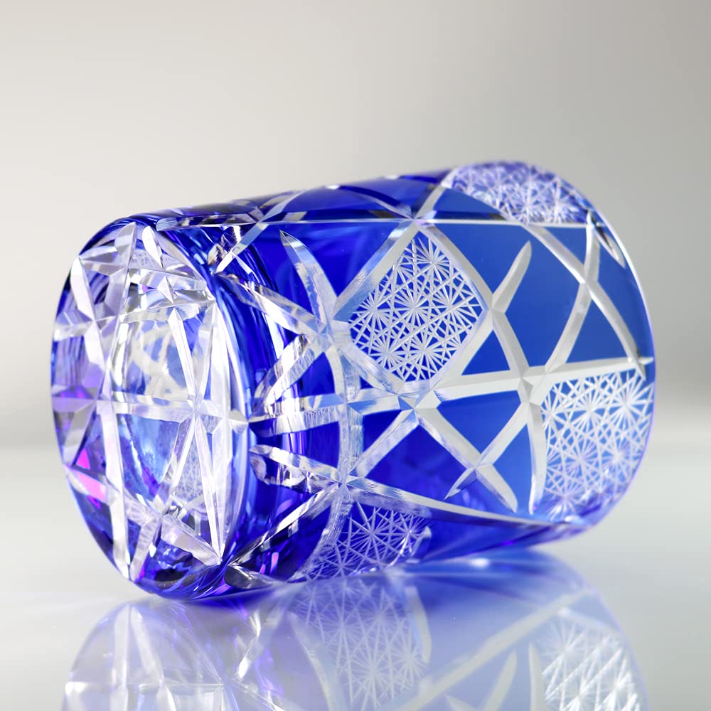 GREEM MARKET Crafts Cut Glass Gift Present Glasswork Kiriko Glass Chrysanthemum Tsunagi Cup Shochu Glass Rocks Glass Blue Blue B Type Product Number