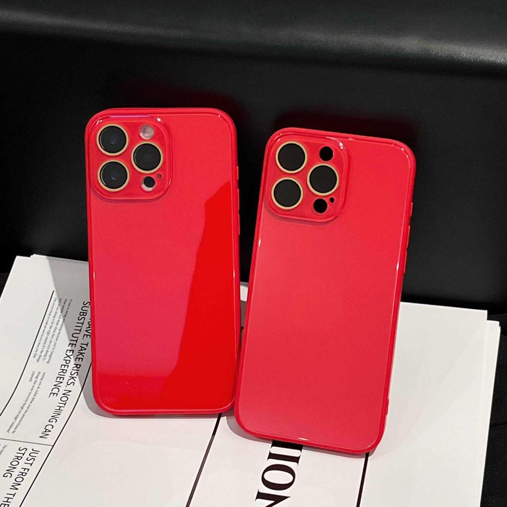 Красный чехол из стекла для iPhone 17 Pro/Max на Китайский Новый год - Подходит для iPhone 15/14/12/11, Однотонный