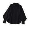 Women Casual Shirt Lapel Lantern Long Sleeve Baggy Shirt Solid Color Single Breasted Shirt Tops Streetwear