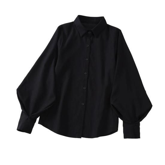 Women Casual Shirt Lapel Lantern Long Sleeve Baggy Shirt Solid Color Single Breasted Shirt Tops Streetwear
