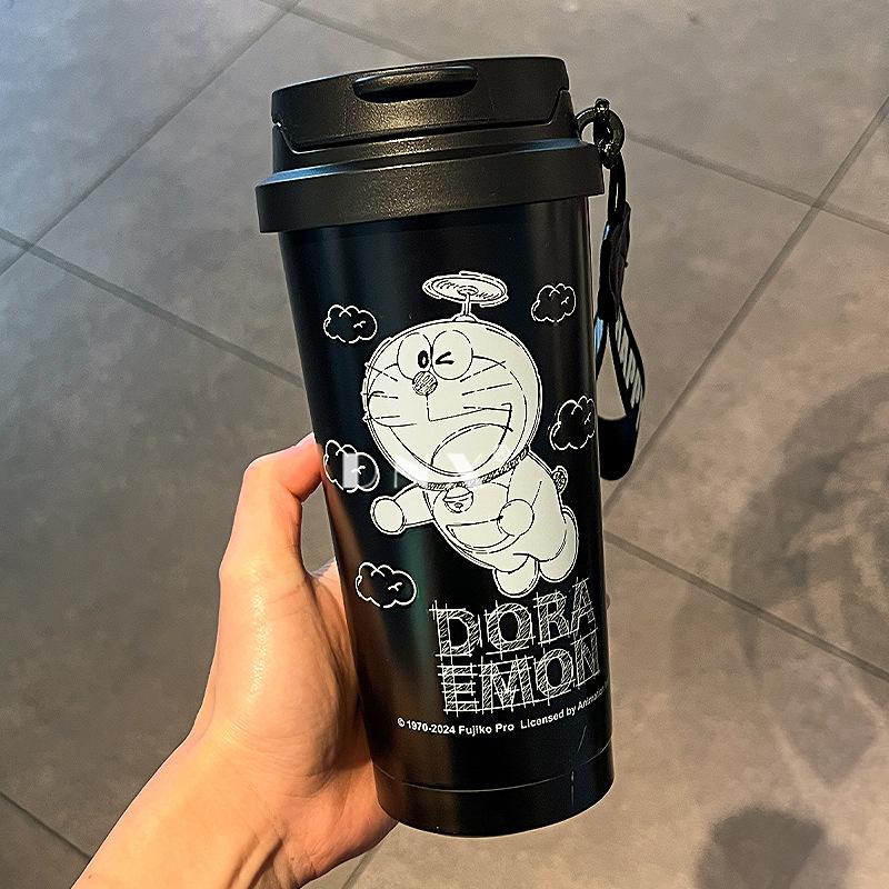Термос Doraemon из нержавеющей стали, студенческая портативная чашка для воды, офисная кофейная чашка, мультяшная милая прямая чашка для напитков