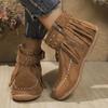 Модные богемные ботинки с бахромой, металлическими заклепками и пряжкой, женские зимние замшевые ботильоны на плоской подошве, модная обувь с боковой молнией