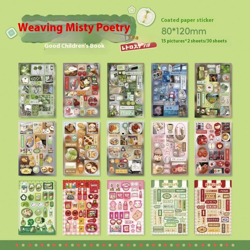 30 листов Каваи Японский стиль Сёва Кухня Десерт Глиттерная Пленка Наклейки Книга Сделай сам Ручная работа Скрапбук Эстетичные Канцелярские товары