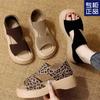 Retro Fashion Platform Bag Heel Sandals Women's Summer New High-end Light Luxury Leopard Print Two Wear Beach Shoes