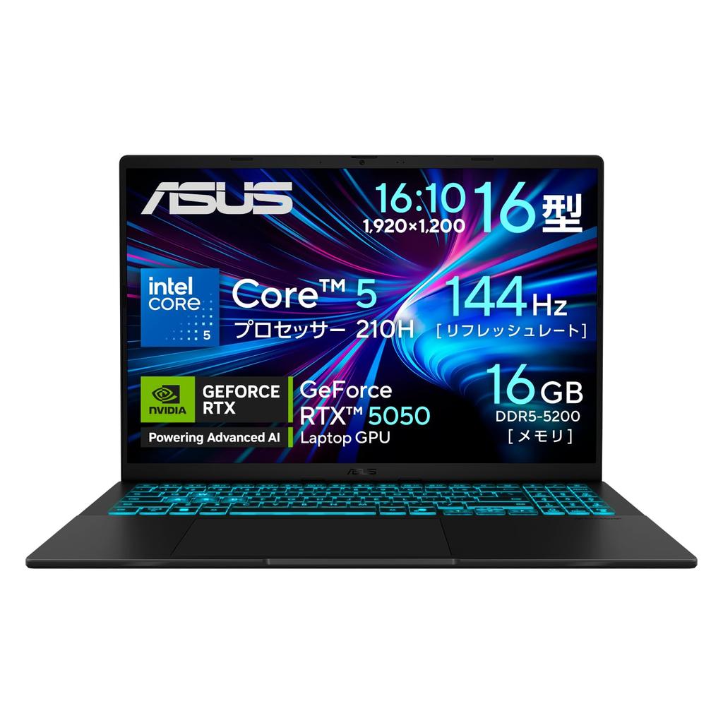 Asus Игровой V16 V3607VH Игровой GeForce RTX Intel Core 5 210H 16 ГБ 512 ГБ 144 Гц Частота обновления Подсветка Windows Часы 16-дюймового ноутбука, 5050, Процессор,