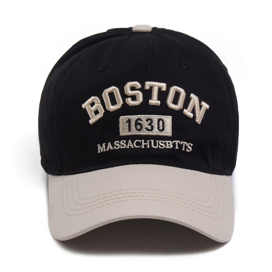 Vintage Boston 1630 Letter Embroidered Baseball Caps Men Women Two-Tone Patchwork Curved Brim Dad Hat Casual Outdoor Golf Hat