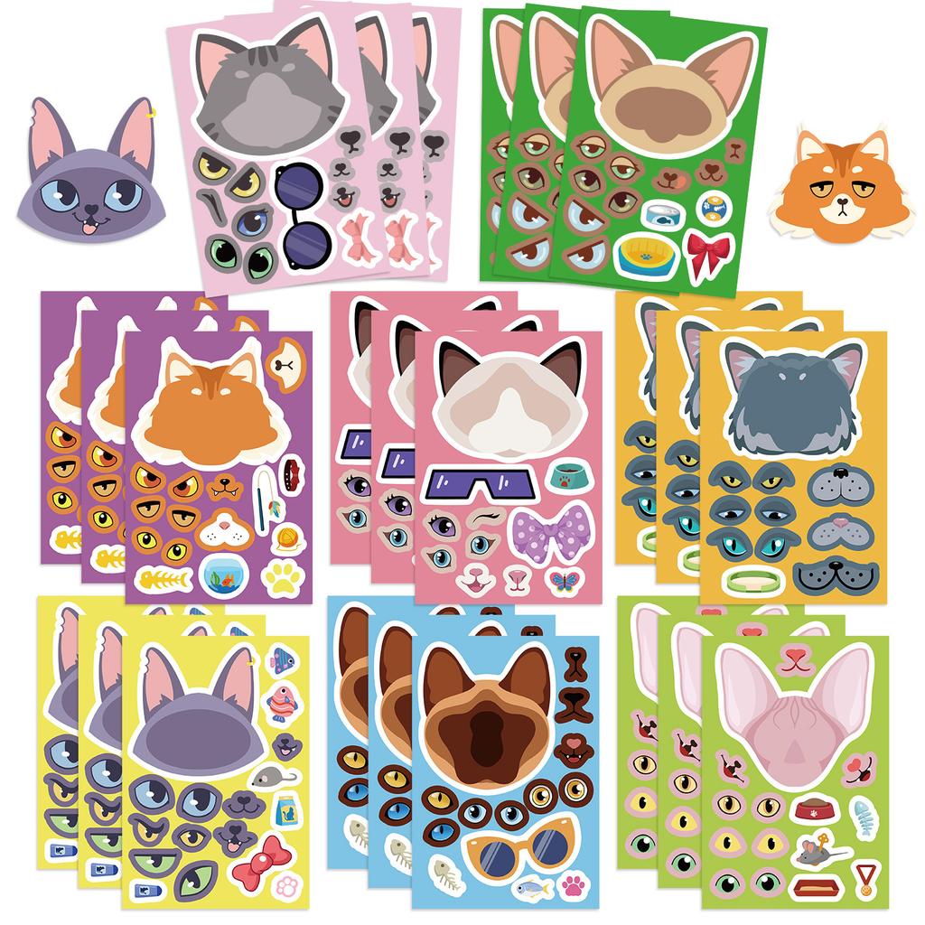 8 Cartoon Fun Cats Make A Face Collage DIY Decorative Guka Hand Account Mobile Phone Case Notebook