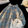 Свободная осенне-зимняя американская ретро-клетчатая рубашка-куртка большого размера с лацканами и длинными рукавами на флисе, мужская и женская.