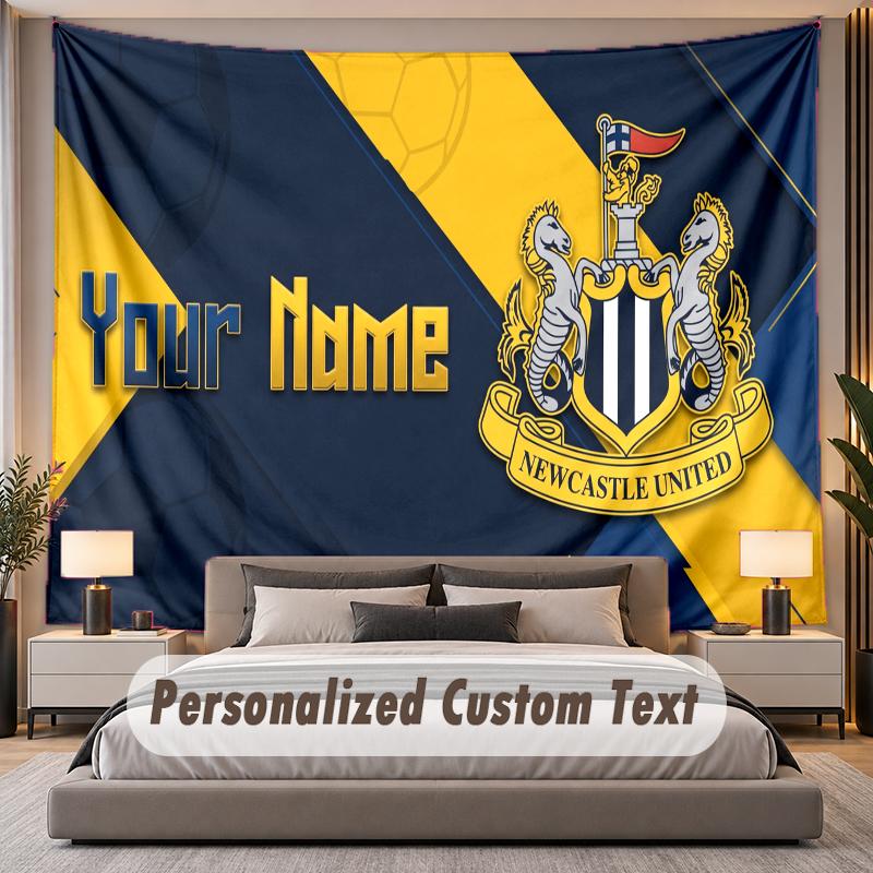 Custom Name Text Tapestry Newcastle United FC Personalized Polyester Wall Tapestry For Bedroom And Room