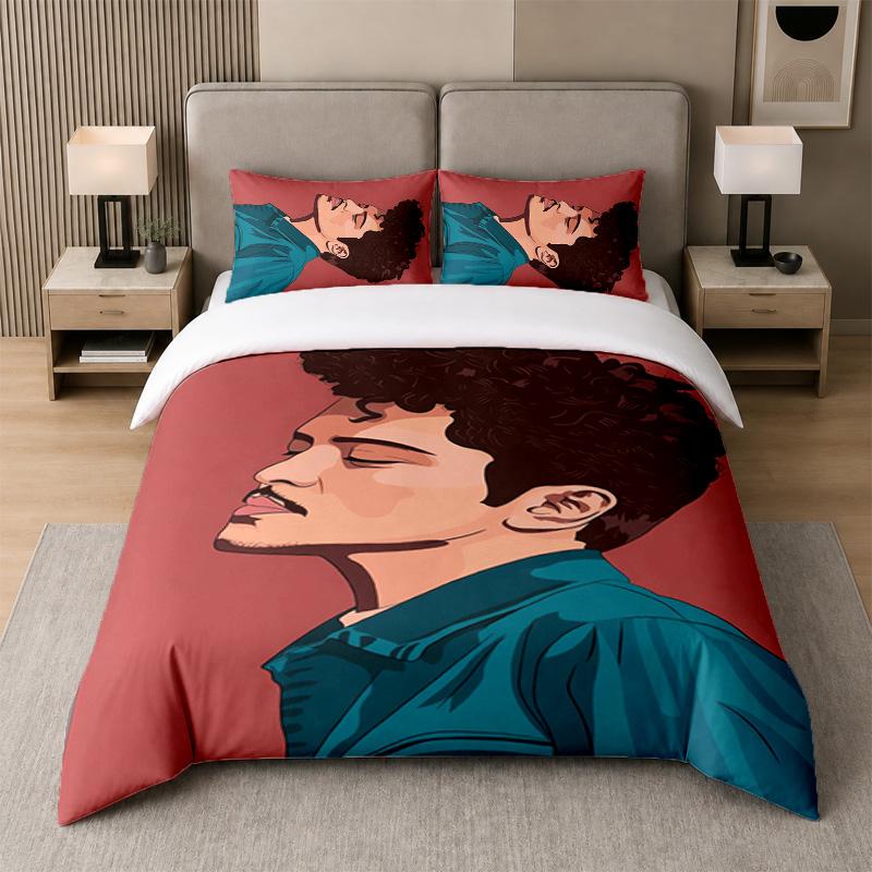 3Pcs Bed Set,Bruno Mars 1 Duvet Cover and 2 Pillowcases, Printed Bedding Decor For Guest Room
