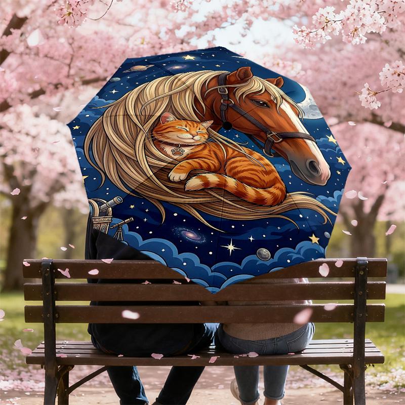1PC Horse Cat Umbrella-8-Rib Reinforced Portable Folding Travel Suitable for All Seasons Outdoor Daily Use Is an Ideal Choice -K0366