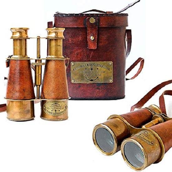 Antique Victorian Marine Brass Leather Binocular Sailor Instrument