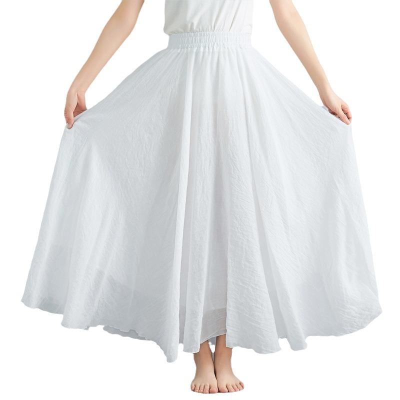 Юбка Mori Girl Artistic Plus Size из хлопка и льна, свободная талия, льняная юбка А-силуэта, длинная однотонная юбка в этническом стиле, большая юбка-свитер
