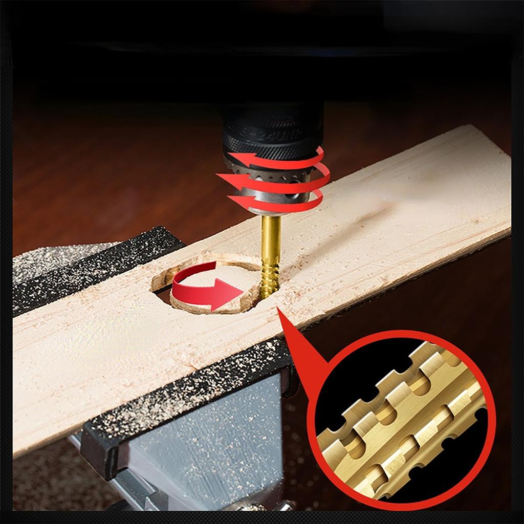 6-piece sawtooth Fried Dough Twists drill, high speed steel round shank, wood broaching drill, sawtooth Fried Dough Twists drill, straight shank, saw