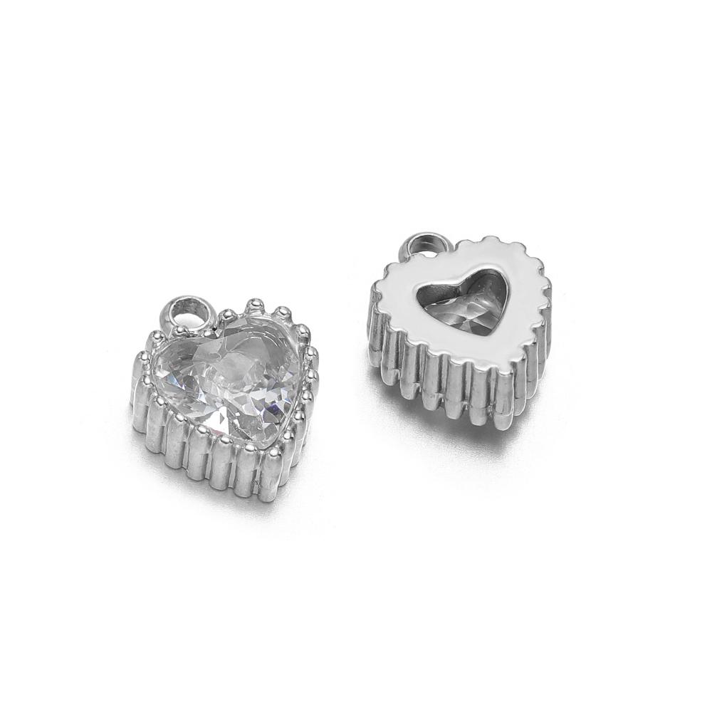 5pcs Stainless Steel Small Heart Square Zircon Drop Necklace Cross Charms for DIY Women Necklace Bracelet Jewelry Earring Making