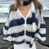 Women's Autumn and Winter Loose Striped Casual Cardigan Sweater