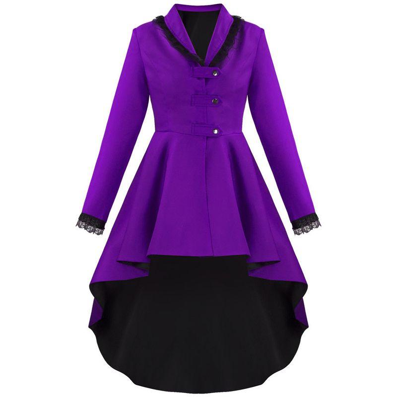 Medieval Retro Long Coat with Irregular Hem Swallowtail Design, Unique Buttons, Lace Trim Trench Coat Cosplay Outfit