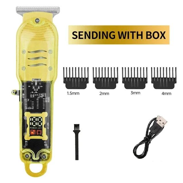 2025 New Transparent Hair Clipper Power Display Hair Clipper Men's Electric Shaver Trimmer for Men Dropshipping
