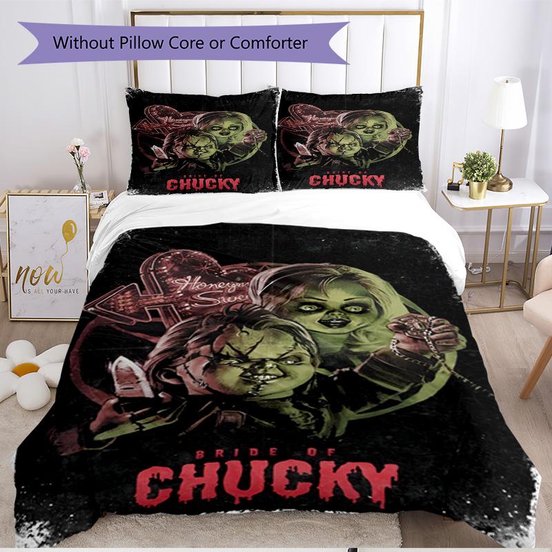 3pcs Duvet Cover Set (1*Duvet Cover + 2*Pillowcase, Without Core), Bride of Chucky Print Soft All‑Season Bedding Set, Home Bedroom Decor Gift