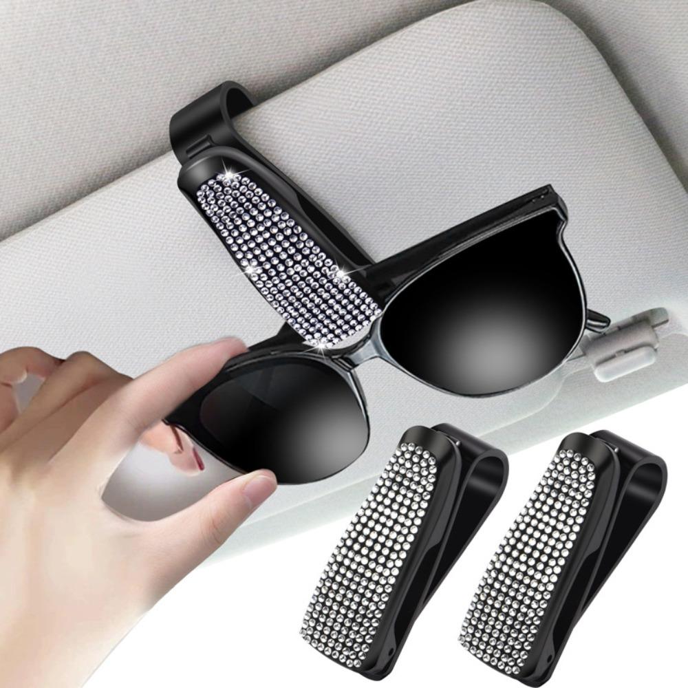 Crystal Sunglasses Clip Portable Sun Visor Mount Car Decoration Car Sunshade Glasses Case Women