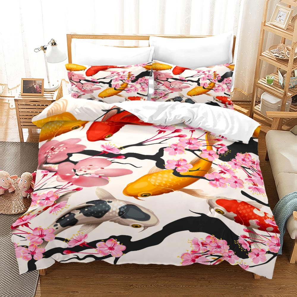 3D Ornamental Fish Bedding Set Animal Down Duvet Cover Pillowcase 2/3 Birthday Gift DE135 * 200 Boy Room Full Size Quick Drying Soft Home Textile