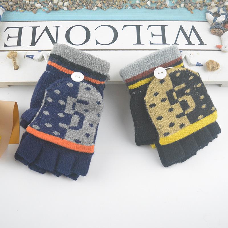 Новые детские варежки с откидным верхом и полупальцами, зимние теплые милые мультяшные варежки с прорезью для пальцев, перчатки для письма для детей среднего и старшего возраста