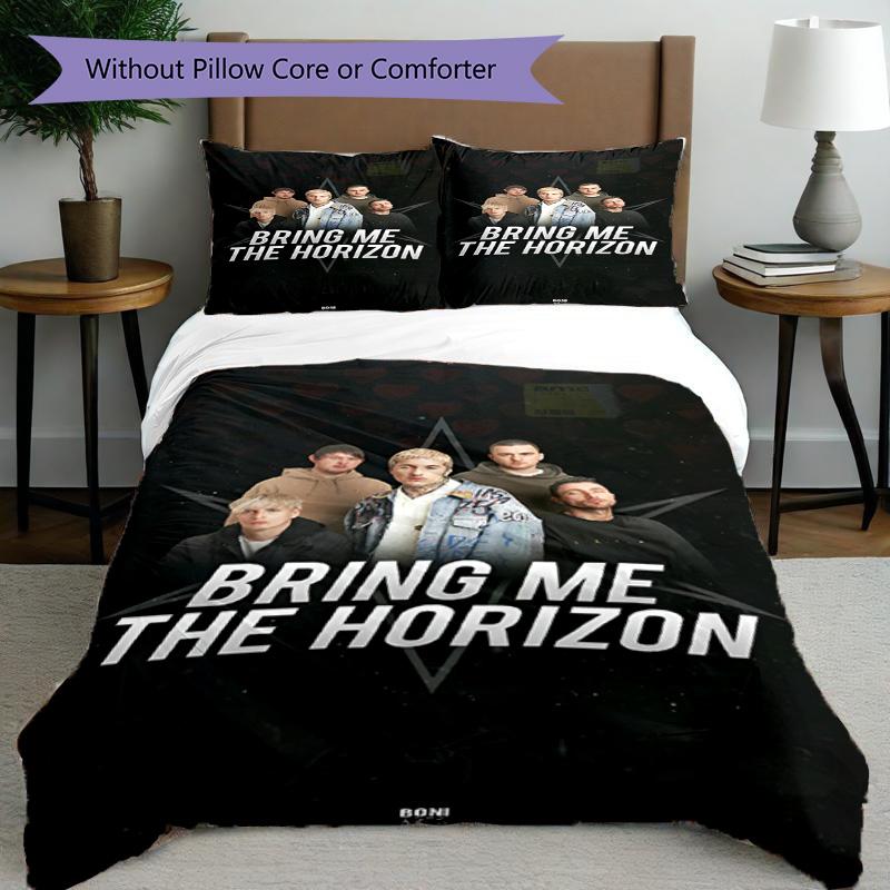 3pcs Duvet Cover Set (1*Duvet Cover + 2*Pillowcase, Without Core), Bring Me the Horizon Print Bedding Set, Bedroom Decor, All‑Season, Birthday Gift