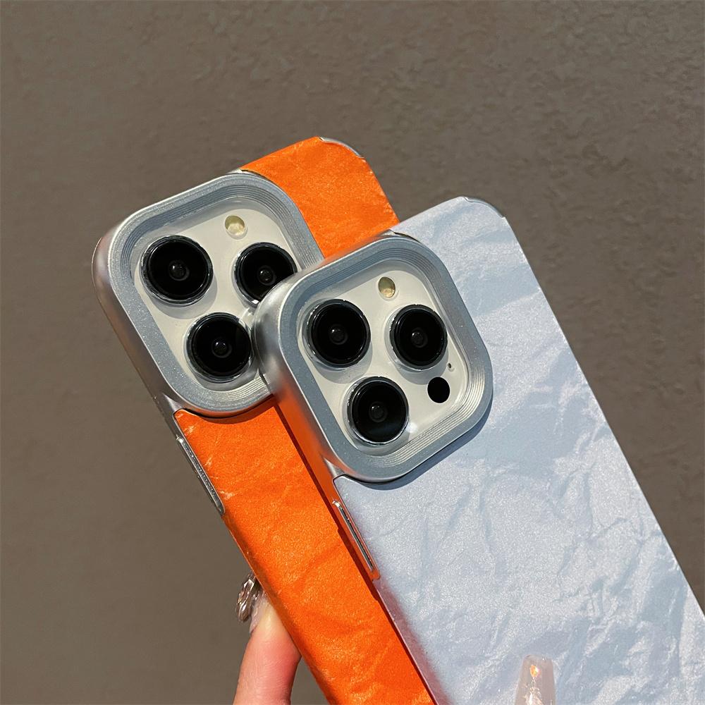 Titanium Gray Glacial Pattern Leather Phone Case for iPhone 16 15 14 13 12 11 Pro Max Full Shockproof Plating Hard Back Cover