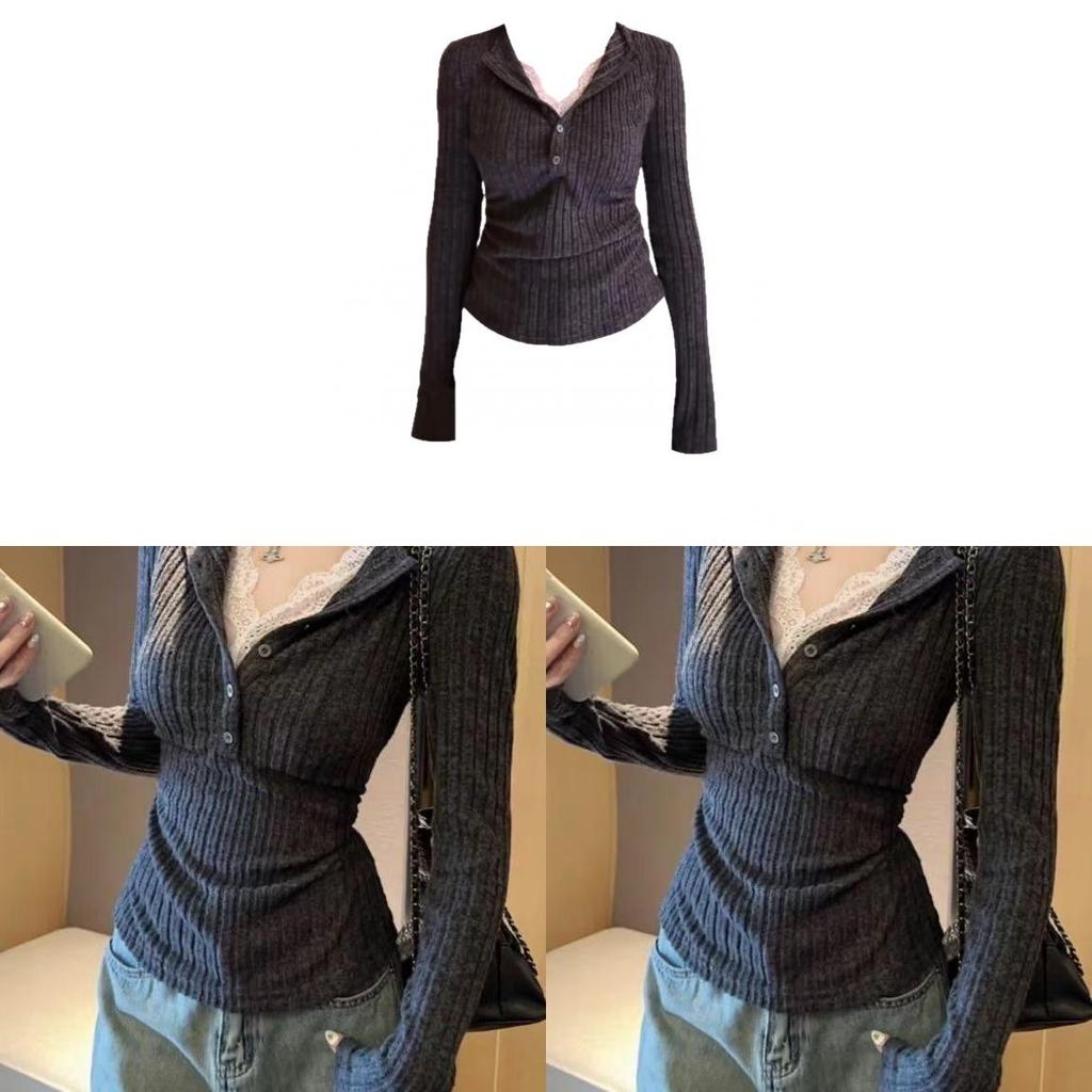 Two Piece Knit Sweater With Deep V Neck For Casual Office Wear