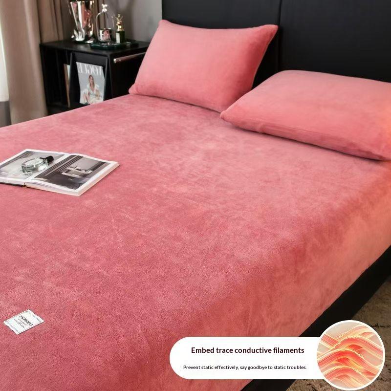 Зимняя Теплая Плюшевая Простыня на Резинке Эластичный Наматрасник Пушистый Бархатный Флисовый Постельный Комплект Пара Термальная Двуспальная Кровать Кинг-сайз