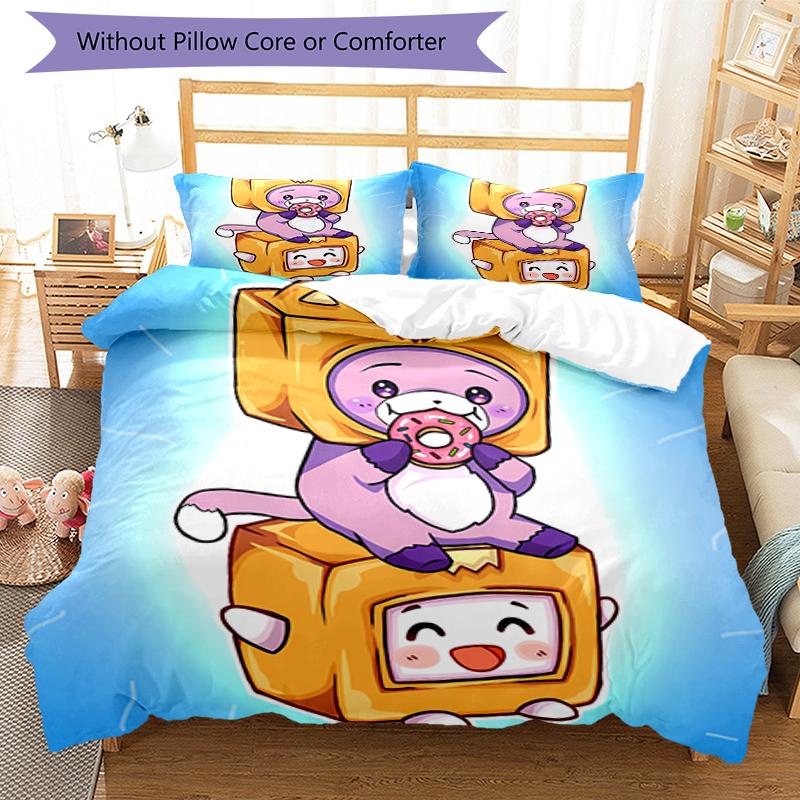 3pcs Lankybox Foxy and Rocky2 pattern bedding set duvet cover set includes duvet cover &pillowcases, perfect all season bedroom decoration & gift