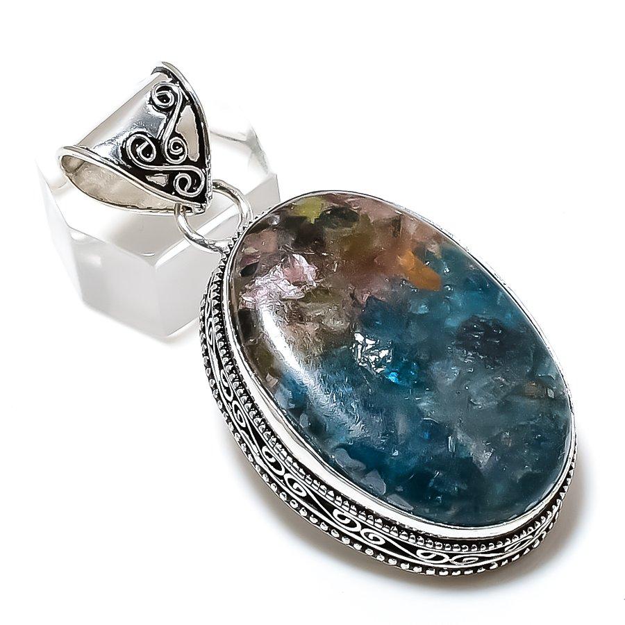 Watermelon Tourmaline Gemstone Handmade 925 Sterling Silver Pendant 2.17" w6i02