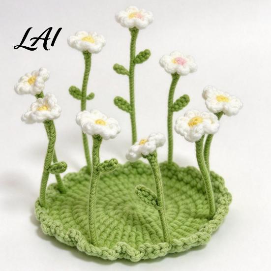 Forest Style Home Decor Handmade Knitted Daisy Coaster for Drinks Aesthetic Crochet Flower Cup Mat with Bendable Cute Desk Women Stems Table