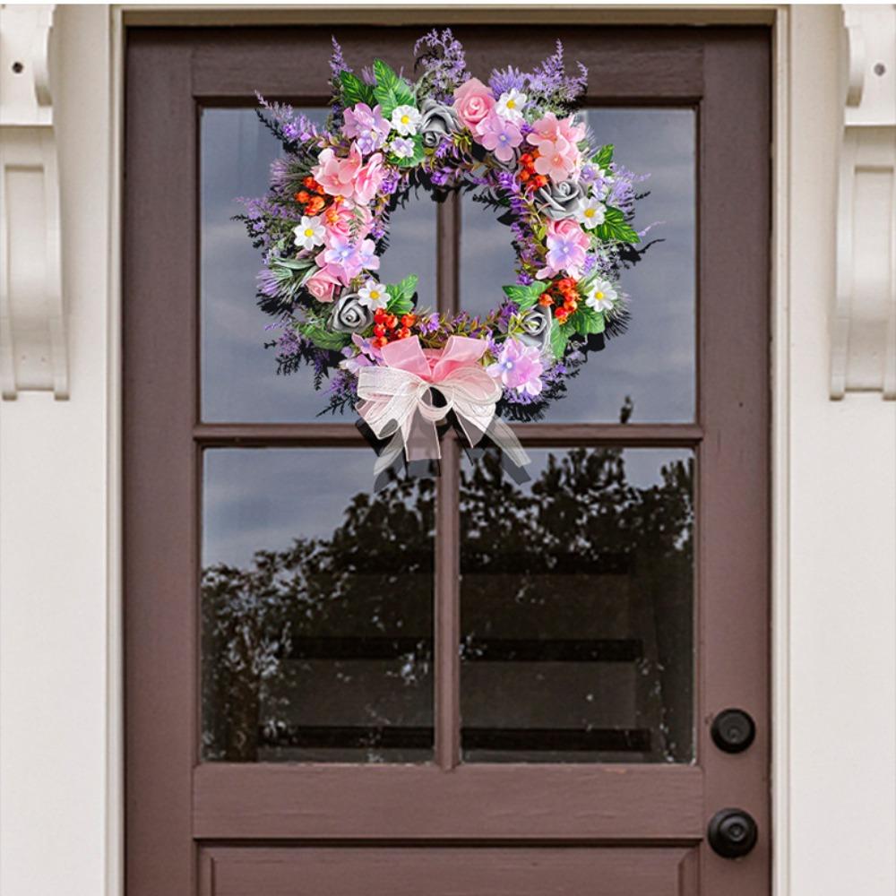 Розовый фиолетовый венок, весенний летний венок для входной двери, полевые цветы, лавандовые цветы для внутреннего и наружного оформления деревенского фермерского дома, свадебный венок