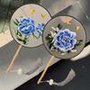 Chinese Style Embroidered Round Fan Wooden Handle Hanfu Tuan Fan  for Home Decoration