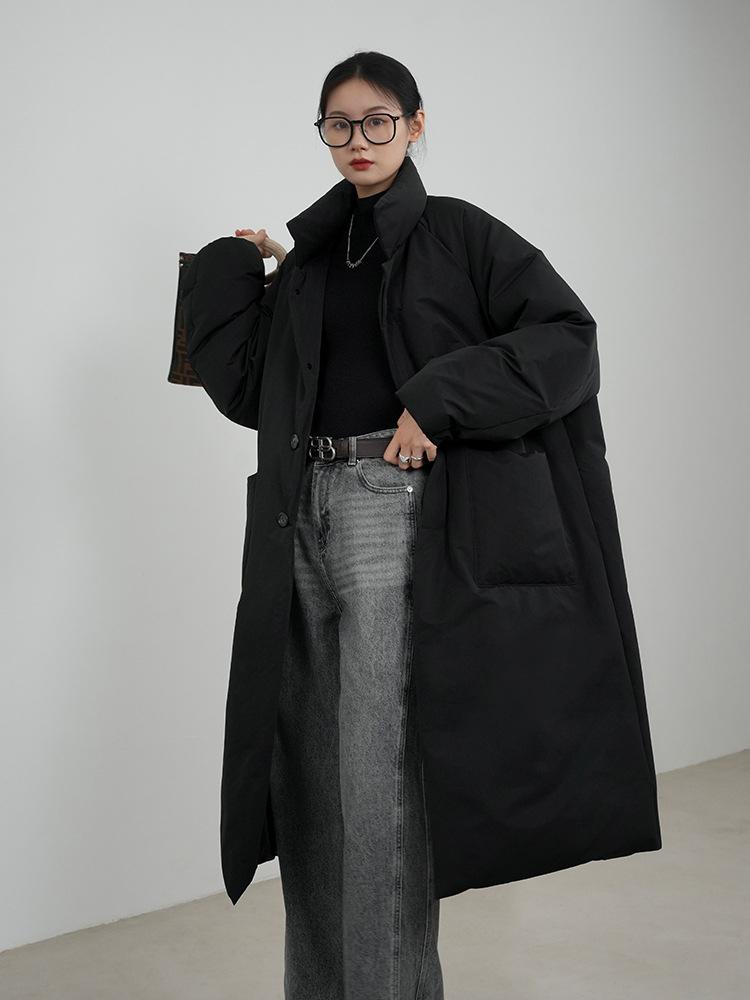 Французское новое зимнее винтажное хлопковое пальто для женщин, элегантная модная свободная куртка средней длины, уличная одежда в стиле Харадзюку, черное однотонное повседневное пальто