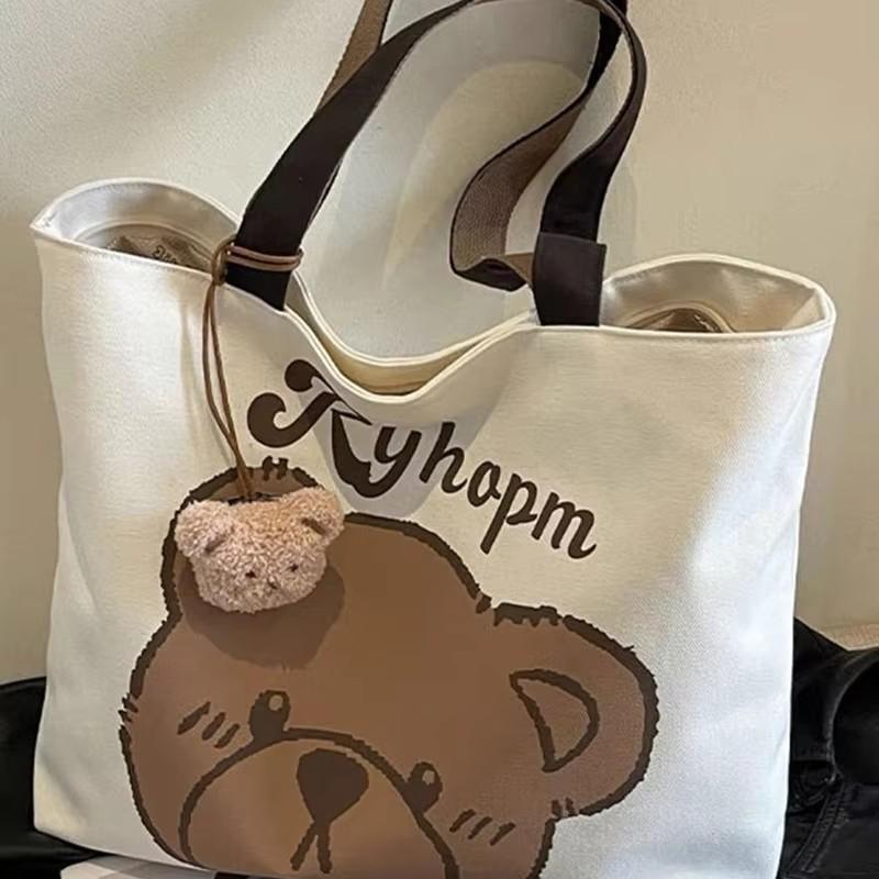 Instagram Cartoon Bear Trendy Casual Commuting Shoulder Bag Большая вместительная сумка-тоут для повседневной жизни Портативная холщовая сумка
