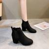 Короткие сапоги в стиле ретро с круглым носком для женщин 2024 года, универсальный новый стиль, толстый каблук, корейский стиль, весна-осень, одинарные сапоги, черные