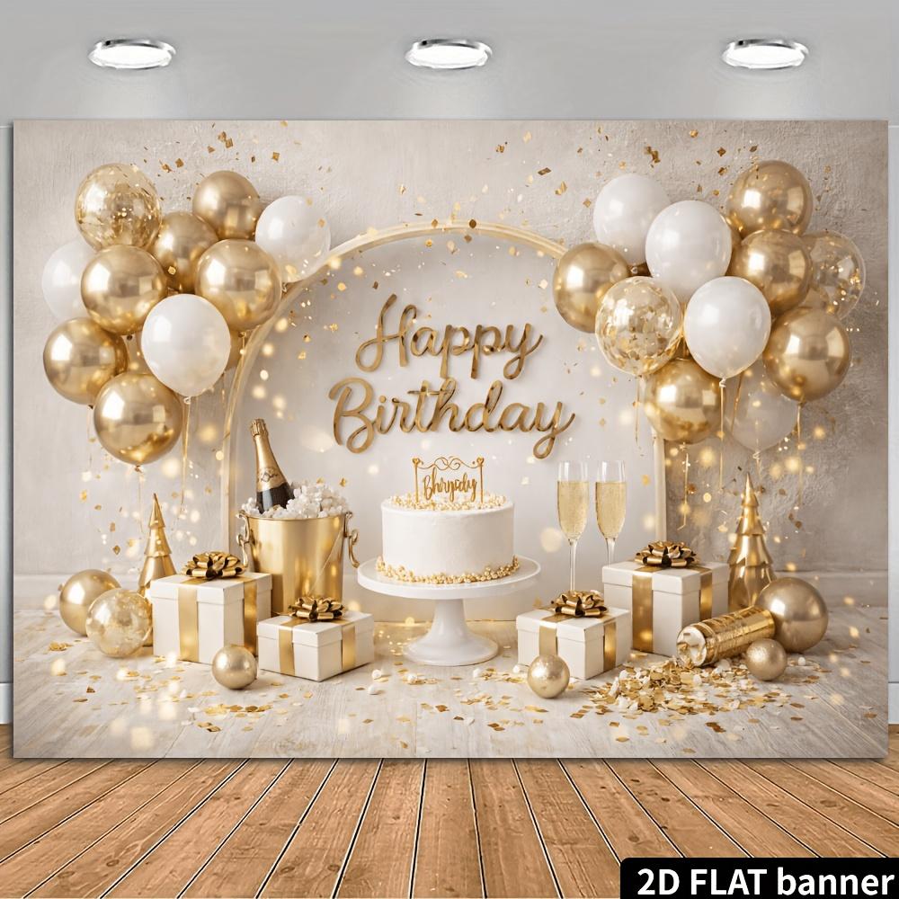 2D planar birthday party banner background - Luxury platinum birthday celebration theme, made of polyester material