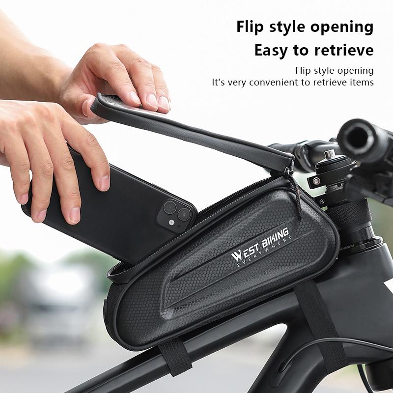 Сумка для телефона с сенсорным экраном West Biking 7,0 дюйма, светоотражающая сумка для верхней трубы велосипеда, водоотталкивающая сумка для передней рамы из прочного материала Eva